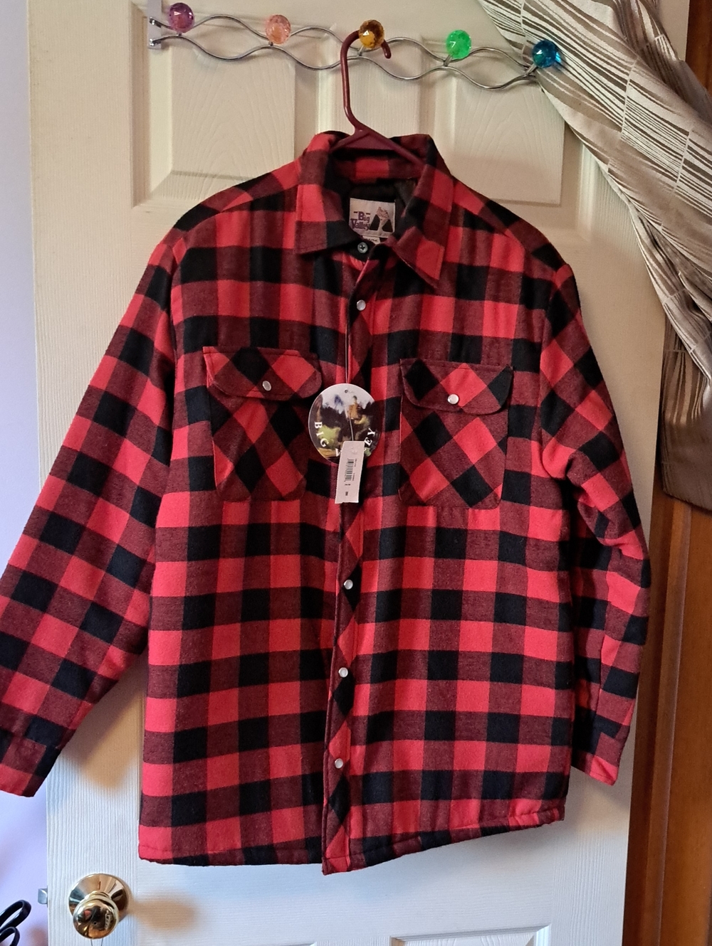 Men's Red and Black Plaid Shirt Jacket - Classic Buffalo Check NWT